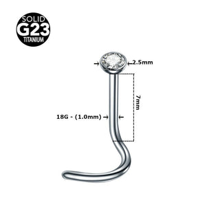 Titanium G23 Clear Gem Nose Screw/Hook- 18G