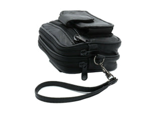 Black Leather Pouch With Detachable Hand Strap Belt Loop