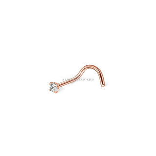 Rose Gold Stainless Steel Zircon Claw Nose Studs Screw Curve Ring Pin Twist Bone