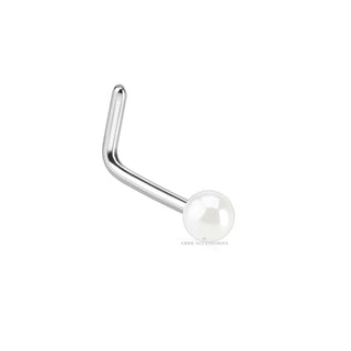 Nose Stud L-Bend 2mm White Pearl Ball Surgical Steel Bone Pin Straight Piercing