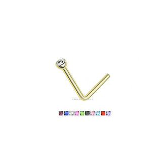 Gold Plated Nose Stud L-Shape 2mm Coloured Body Piercing