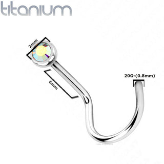 Nose Screw Hook Curve Bend Stud 2mm Aurora Borealis Titanium Piercing -20G