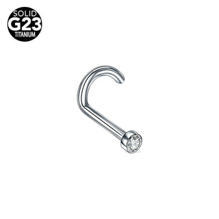 Nose Stud Screw Hock Curve Bar G23 Titanium Clear Gem Straight Piercing - 20G