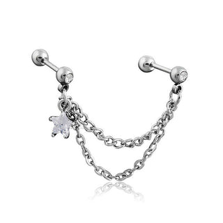 Double Chain Linked Star Barbell Cartilage Stud