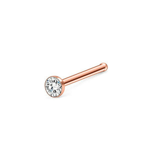 Nose Stud Stainless Steel Rose Clear Gem Bone L-Shape Pin Straight Piercing
