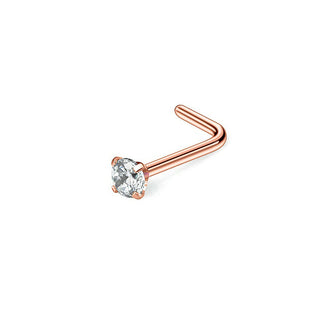 Rose Gold Zircon Claw Prong L-Shape Curve Nose Studs Screw Ring Twist Piercing