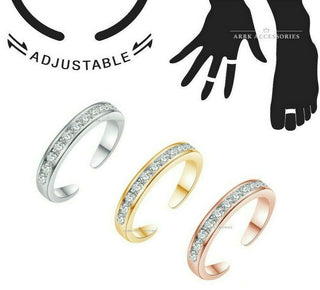 Toe Ring Clear Gem CZ Adjustable Midi Finger Knuckle Thumb Stacking Ring Band