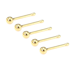 5pcs Plain Ball Gold Nose Stud 22G Stainless Steel Straight Pin Piercing