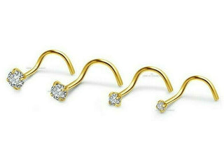 Gold Nose Stud Zircon Claw Hook Screw Prong Nostril Pin Straight Curve Piercing