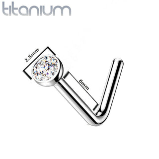 Nose Stud L- Bend Titanium 2.5mm Clear Gem Bone Pin Straight Body Piercing - 20G