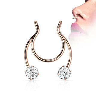 Fake Clip On Clear Gem Nose Ring Hanger Hoop Septum Non Piercing Jewellery