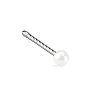 Nose Stud 2mm White Pearl Ball 316L Surgical Steel Bone Pin Straight Piercing