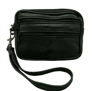 Black Leather Coin Pouch Cigarette Purse With Belt Loop Detachable Hand Strap