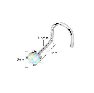 Opal 2mm White Nose Stud Silver Screw Hook Bend Ball End Body Piercing - 20G