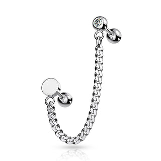 Cartilage Barbell Slave Chain Linked Crystal Barbell 316L Surgical Steel Piercing