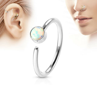 Nose Open Hoop Ring White Opal Surgical Steel Cartilage Eyebrow Helix Earring