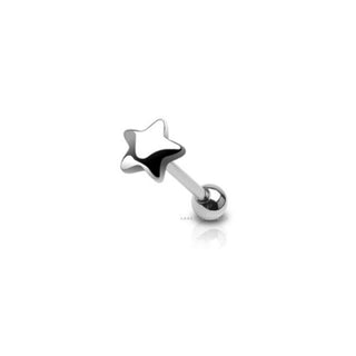 7mm Silver Star Shaped Stud Barbell Tongue Piercing 14G