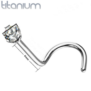 Nose Screw Hook Ring Stud 3mm Prong Set CZ Implant Grade Titanium Piercing