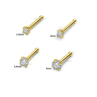 Gold Nose Stud Stainless Steel Prong Clear Gem Bone Pin Straight Piercing