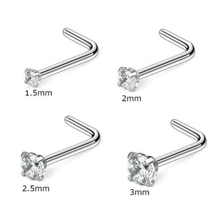 Silver Cubic Zircon Clear Gem L Bend Nose Stud