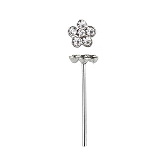 Nose Studs Clear Crystal Flower Shaped  925 Sterling Silver "Bend It Yourself"