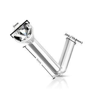 L-Bend Nose Stud Retainer Clear Gem Top Acrylic Flexible Body Piercing - 20GA
