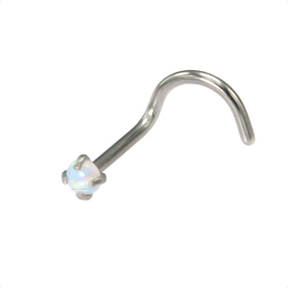 Opal 2mm White Nose Stud Silver Screw Hook Bend Ball End Body Piercing - 20G