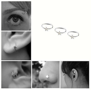 Silver Star Nose Ear Ring Cartilage Tragus Septum Lip Eyebrow Hoop Stud Ear Cuff