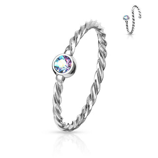 Aurora Borealis Twisted Rope Silver Nose Hoop Ring