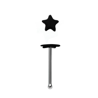 Silver Thin Nose Stud Bone Ball End Black Plated Star Shaped Top Body Piercing