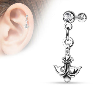 Cartilage Bar Anchor With Dangle Clear Gem Earring
