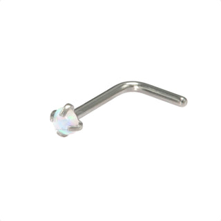 Opal 2mm White Nose Stud Silver L- Bend Body Piercing - 20G