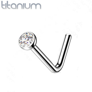 Nose Stud L- Bend Titanium 1.5mm Clear Gem Bone Pin Straight Body Piercing - 20G
