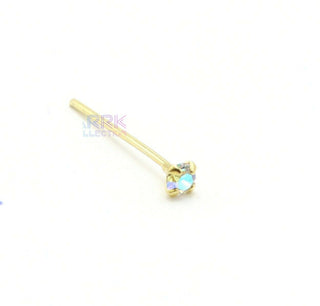 Nose Stud Ring Sterling Silver AB Crystal Straight Pin L-Bend Gold Piercing