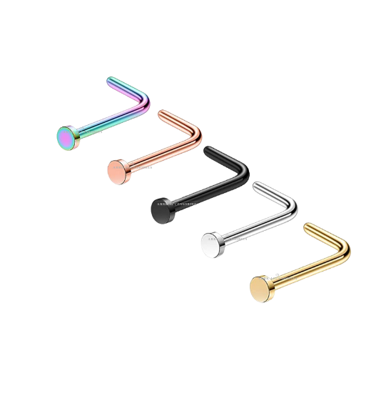 5pcs 2mm Flat Disc Nose Stud L Shape Piercing