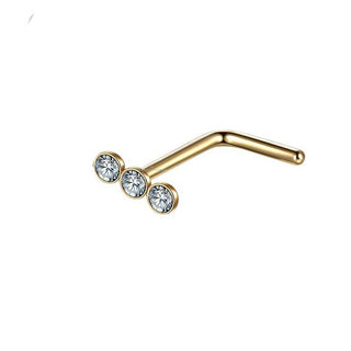 Gold Tripple Stacked Cubic Zircon 3 Gem Stainless Steel Nose Stud