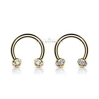 Crystals Paved Round Ball Gold PVD Over 316L Surgical Steel Horseshoe