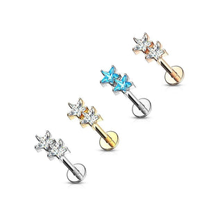 Twin CZ Star Top Internally Threaded 316L Surgical Steel Flat Back Studs 