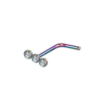 Multi Coloured Tripple Stacked Cubic Zircon 3 Gem Stainless Steel Nose Stud