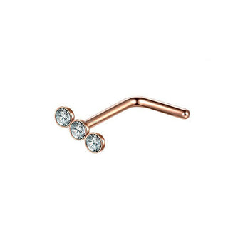 Tripple Stacked Cubic Zircon 3 Gem Stainless Steel Nose Stud Rose Gold