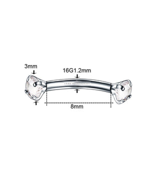 Double Gem Titanium Curved Barbell Measurements