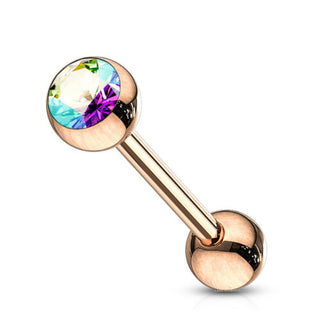316L Surgical Steel Aurora Borealis Crystal Rose Gold Barbell - 14G